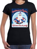 Bellatio Decorations Fout Friesland Kerst t-shirt / shirt - Christmas in Fryslan we know how to party - zwart voor dames - kerstkleding / kerst outfit S