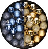 Merkloos / Sans marque Billiet - Vanlaere 40x stuks kleine kunststof kerstballen donkerblauw en goud 3 cm