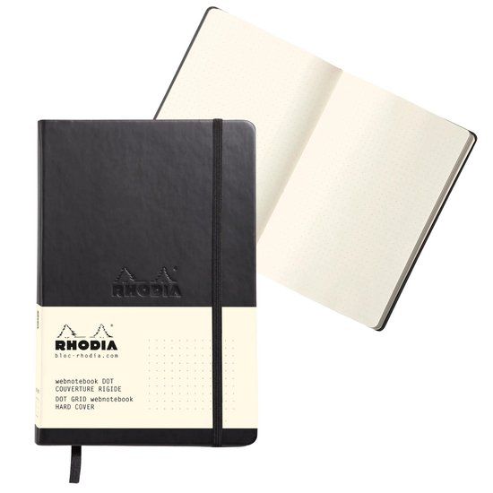 Rhodia Web Notebook - Hardcover Notitieboek - Dotted - A5 - 90g - Zwart - 192 Bladzijden