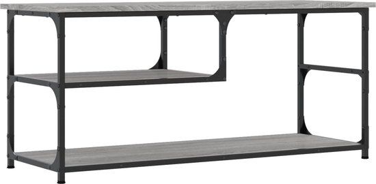 vidaXL TV meubel & entertainment center 103x38x46.5 cm bewerkt hout staal grijs
