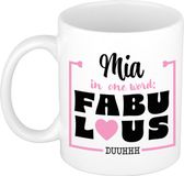 Bellatio Decorations Naam mok Mia - wit - Fabulous - keramiek - 300 ml