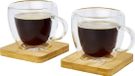 Seasons Dubbelwandige koffieglazen 100 ml - set van 8x stuks - met bamboe onderzetters - Espresso glazen