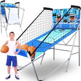 SereneLife Arcade Basketbalspel-Basketbalautomaat- Zware Vouwbare Dubbele Hoepel met Elektronisch Scorebord- Speeltijdklok- Blauw