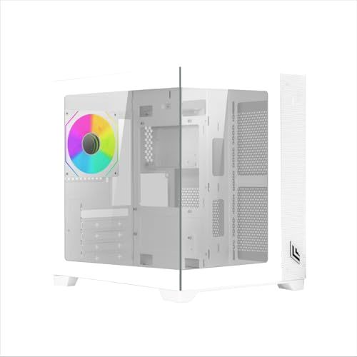 Noua Vision ZH100 Mini wit, behuizing Micro ATX PC Gaming Mini Tower 0,60 mm, adresseerbare ARGB-LED-ventilator, structuur met twee camera's, USB 3.0, gehard glas aan de voor- en zijkant