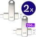 Buddi 2-Pack USB-C Stick 256GB | USB C en USB A | Dual Geheugenstick | USB 3.1 | Plug & Play | Universeel | Geschikt voor smartphones, tablets, PC en meer | Extra opslagruimte | Grijs