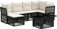 vidaXL Banc de jardin - Set - 7 - pièces - Noir - poly - rotin