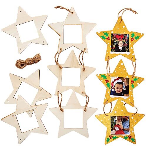 Baker Ross FX263 Trio van Sterren Houten fotokaders - Pak van 4, Kerstdecoratie Knutselwerkjes voor Kinderen, Houten Knutselpakket