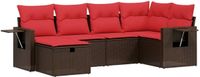 vidaXL 6-delige tuinbankset met kussens, bruin, polyrotan