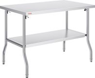 VEVOR Table de travail commerciale, 1220 x 762 mm, Table de préparation commerciale pliable, Table pliable à double plateau, Fabriqué en acier inoxydable résistant à la rouille, Table de cuisine avec une capacité de charge de 350 kg, Îlot de cuisine argenté