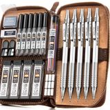 Set de 5 mines de crayon en métal dans un étui en cuir
