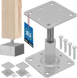 KOTARBAU® 2 stuks Paalhouder, Gegalvaniseerd Staal, 110 x 110 mm, Zilver, Verstelbare Paalvoet, Regelbare Paalhouder, 90-150 mm, Paalsteun, Schroefanker, Paaldrager met Schroefdraad