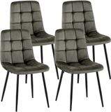 CLP Antibes Set van 4 Eetkamerstoelen - Zonder armleuning - Metaal frame - Velvet - Fluweel/antraciet