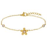 Lucardi - Dames Stainless steel armband bloem met zirkonia voor dames - Armband - Staal - Goudkleurig - 20 cm
