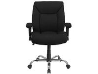 Flash Furniture Hercules Big & Tall managersstoel, 180 kg draagvermogen, draaibare, ergonomische bureaustoel met diepe, getufte zitting en verstelbare armleuningen, metaal, zwarte stof, 1 stuk