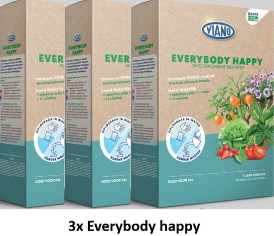 viano 3 stuks wateroplosbare bio meststof voor universeel gebruik 'Everybody happy' 52x5gr