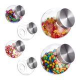 Relaxdays Pot Rond Verre Transparant 1.5L Inox Couvercle Set van 6