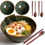 Ramen Bowl Set of 2 - Ceramic Bowls with Chopsticks and Spoons