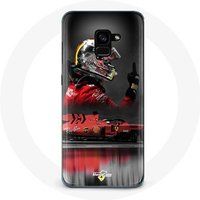 Maniacase Hoesje voor Samsung Galaxy A8 Plus Formule 1 Sebastian Vettel F1 Racing Driver Red