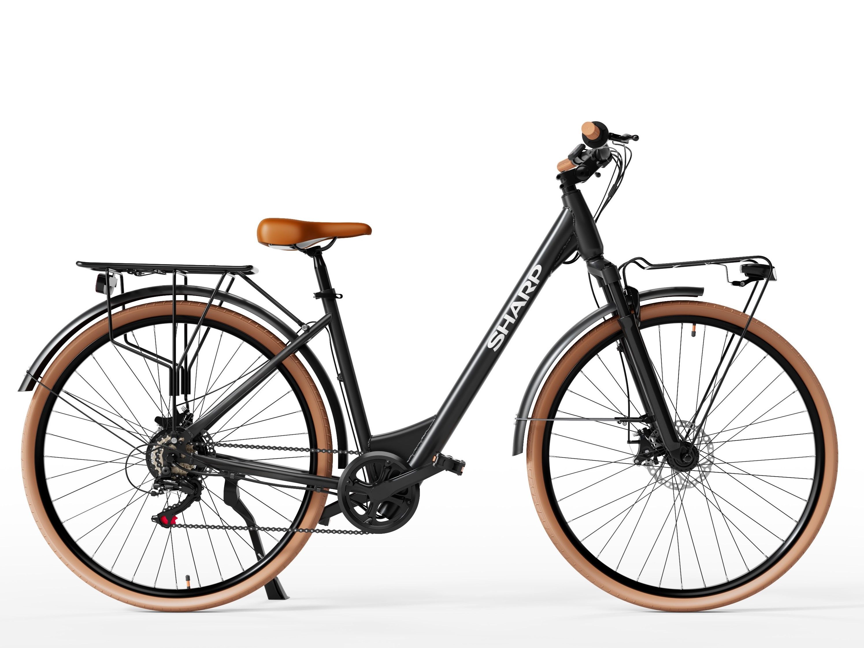 Sharp Queens elektrische damesfiets 28 inch zwart 51 cm lage instap staal 6 versnellingen Bafang motor 290 Wh 0-75 km