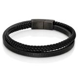 Mendes Minimalistische Heren Armband van Leer - 2 Strengen, Zwart-23cm