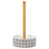 DRW Houten rolhouder met keramische bodem met vierkanten 14 x 32 cm