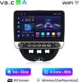 10,1-inch Android 15 autoradio met Carplay, geschikt voor Toyota Aygo, Peugeot 107 en Citroën C1 (2005-2014), met GPS-navigatie, Wi-Fi, Bluetooth, DAB+, stuurwielbediening, DSP, USB-poort en 1+32GB opslag. Uitgevoerd met een draaiknop