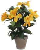 Mica Decorations Hibiscus Kunstplant in Bloempot Stan - H40 x Ø30 cm - Geel