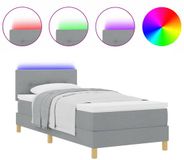 vidaXL LED Boxspring Bed met Hoofdeinde Lichtgrijs 90 x 190 cm Stof