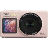 Aiorber 5K digitale camera, 80 MP, 18x zoom, dubbel scherm, WLAN, Ultra HD, roze