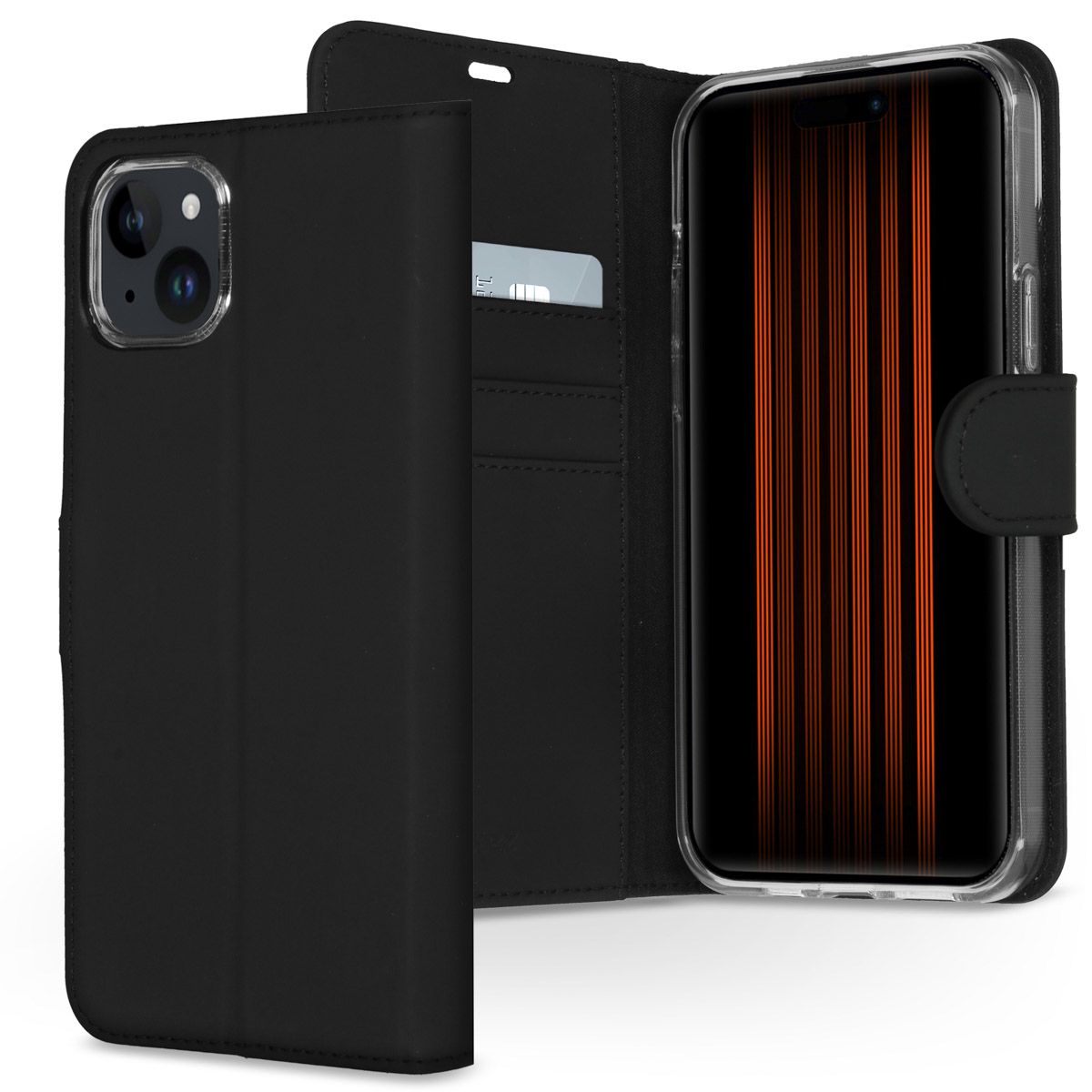 Accezz Wallet Softcase Bookcase iPhone 15 Plus - Black - Leatherette - Card Slots - Shockproof