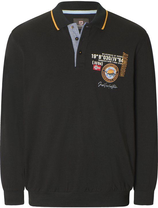 Jan Vanderstorm heren Poloshirt Met Lange Mouwen - Zwart - Plus Size