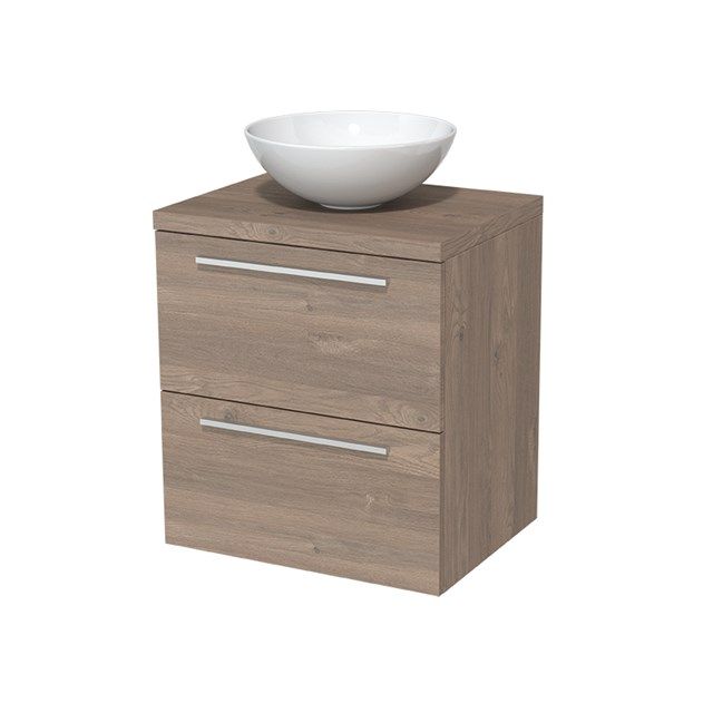 Maxaro Badkamermeubel Modulo Plato 60cm Middenbruin Eiken 2 Lades