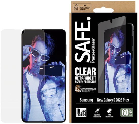 SAFE by PanzerGlass Screenprotector geschikt voor Samsung Galaxy S26 Plus Glazen | SAFE by PanzerGlass Ultra-Wide-Fit Screenprotector - Case Friendly