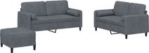 vidaXL 3-delige Loungeset met kussens fluweel donkergrijs