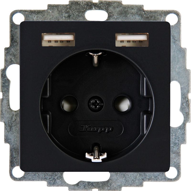 Kopp Athenis Wandcontactdoos 1V RA KV 2x USB-A Mat Zwart