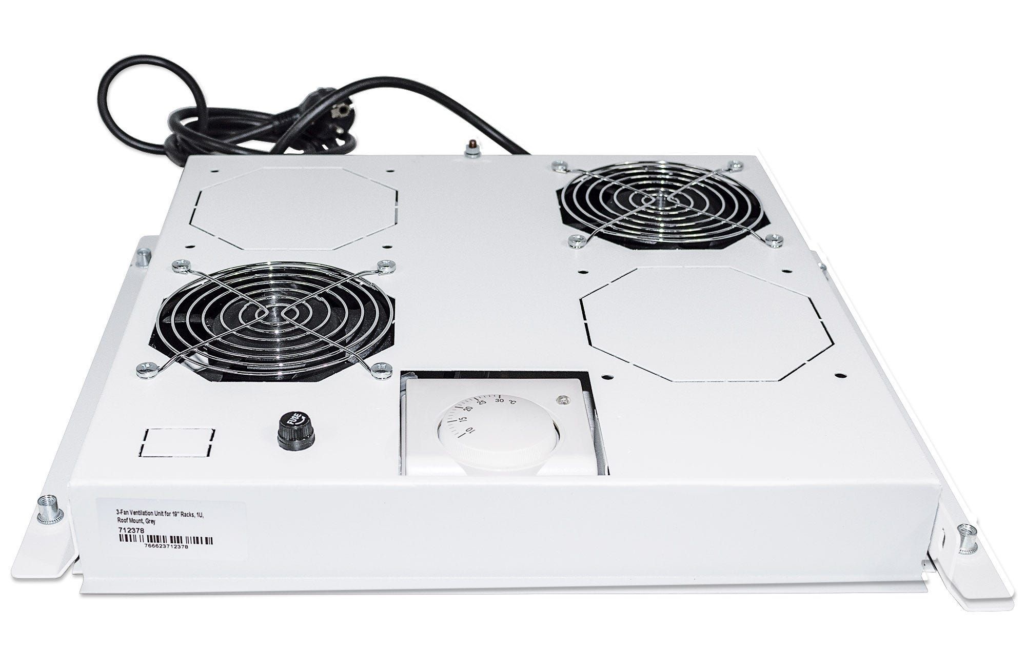 Intellinet 2-Fan Ventilation Unit for 19" Racks, Roof Mount, with Thermostat, Grey (with Euro 2-pin plug)