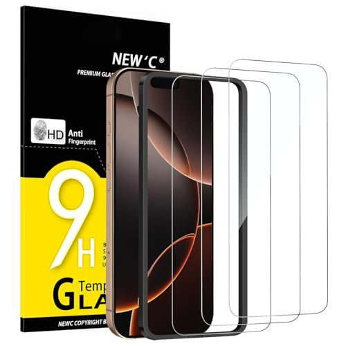 NEW'C 3 stuks gehard glas voor iPhone 16 Pro (6,3 inch) displaybeschermfolie effectief tegen krassen - extreem robuust - HD transparant - eenvoudig installatiegereedschap inbegrepen