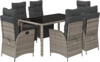 vidaXL Ensemble de jardin 7 pièces avec coussins, polyrotin, gris