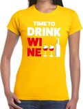 Bellatio Decorations Shoppartners Bv Time to drink Wine - tekst t-shirt - geel - dames - festival - party - feestkleding S