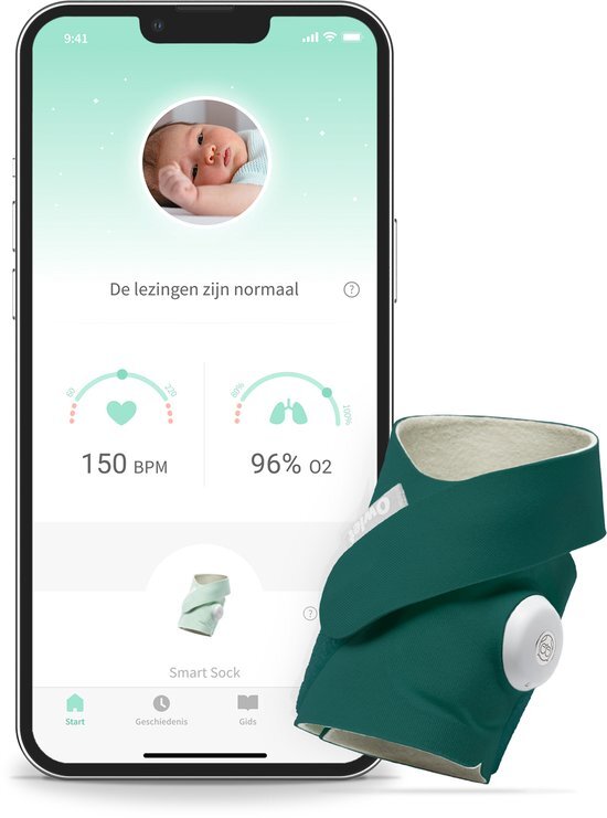 Owlet Smart Sock 3 - Babymonitor met Zuurstof- &amp; Hartslagmeter (0-18 maanden) - Donkergroen