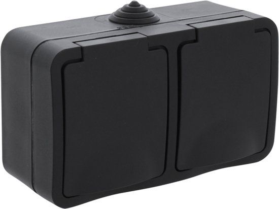 Q-Link Dubbel Buitenstopcontact - Opbouw - IP54 - Zwart