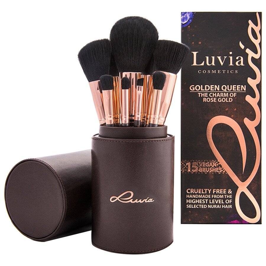 Luvia Cosmetics Make-up kwastenset Luvia, Prime Vegan, 15 Make-up kwasten incl. kwastenetui voor cosmetische kwasten, Chocoladebruin & Roségoud