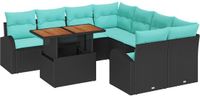 vidaXL Tuinbank - Set - 9 - st - Zwart - Poly - rattan