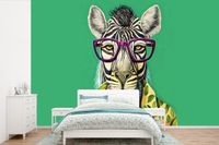 Nr1Wallpaper Fotobehang Zebra - Bril - Hippie - Bloemen - Dieren - 450x300 cm - Vliesbehang