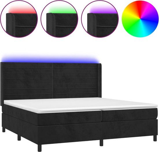 vidaXL Boxspring met matras en LED fluweel zwart 200x200 cm
