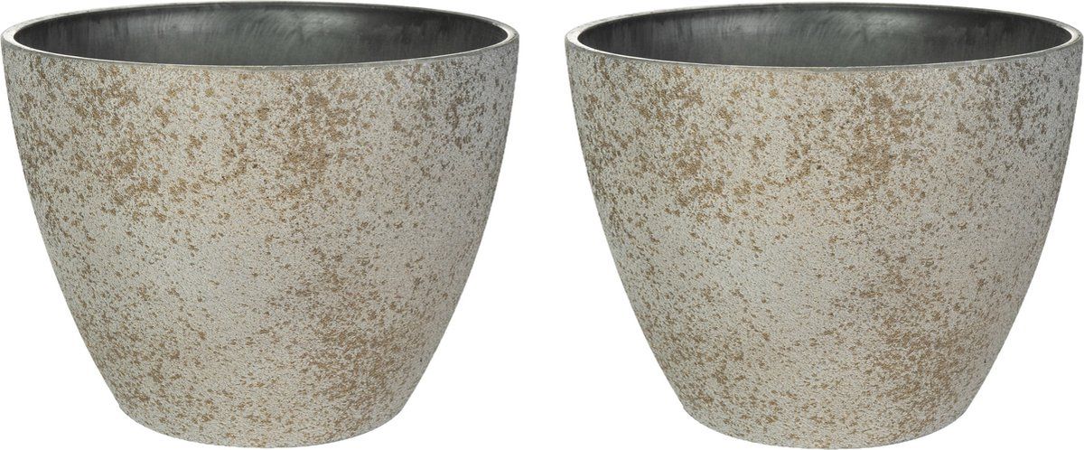 Steege TER Bloempot/plantenpot - 4 stuks - buiten - beige/goud - D13/H12 cm