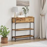 vidaXL Wandtafel met lade Oudhout 72,5 x 25 x 75 cm Bewerkt hout