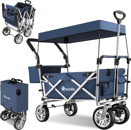 Opvouwbare bolderwagen bolderkar strandkar Nico - blauw - 403550