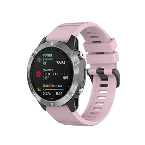 Yikamosi Compatibel met Garmin Fenix 6 Bandje, 22MM Snelle release Zachte Siliconen Roestvrij stalen sluiting Vervangende Bandje voor Garmin Fenix 6/Fenix 5/Fenix 5 Plus, Rose Pink