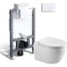 Pack WC suspendu complet - 82 cm bâti-support pour WC à réservoir + WC suspendu + plaque de déclenchement ronde blanche